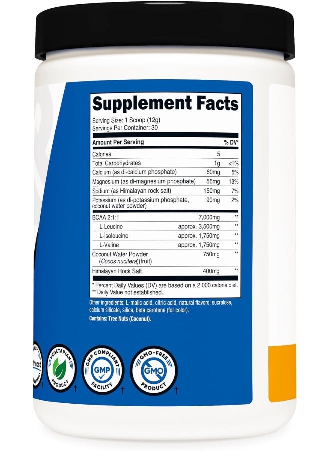 Nutricost BCAA + Hydration Powder (Peach Mango) 30 Servings - Branched Chain Amino Acids with Hydration Complex - Gluten-Free, Non-GMO