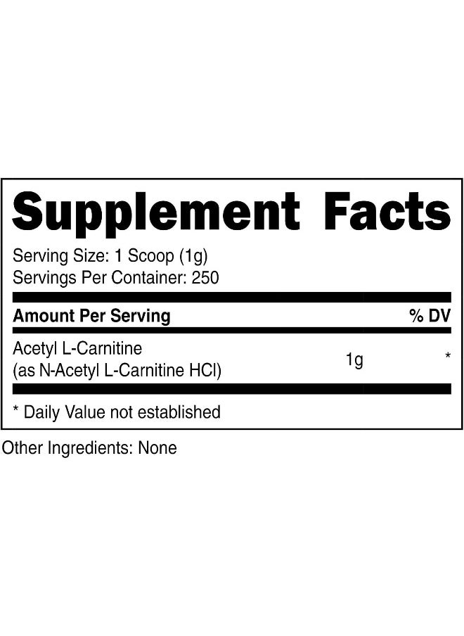 Acetyl L-Carnitine (Alcar) 250 Grams- 1G Per Serving - 250 Servings - Pure Acetyl L-Carnitine Powder