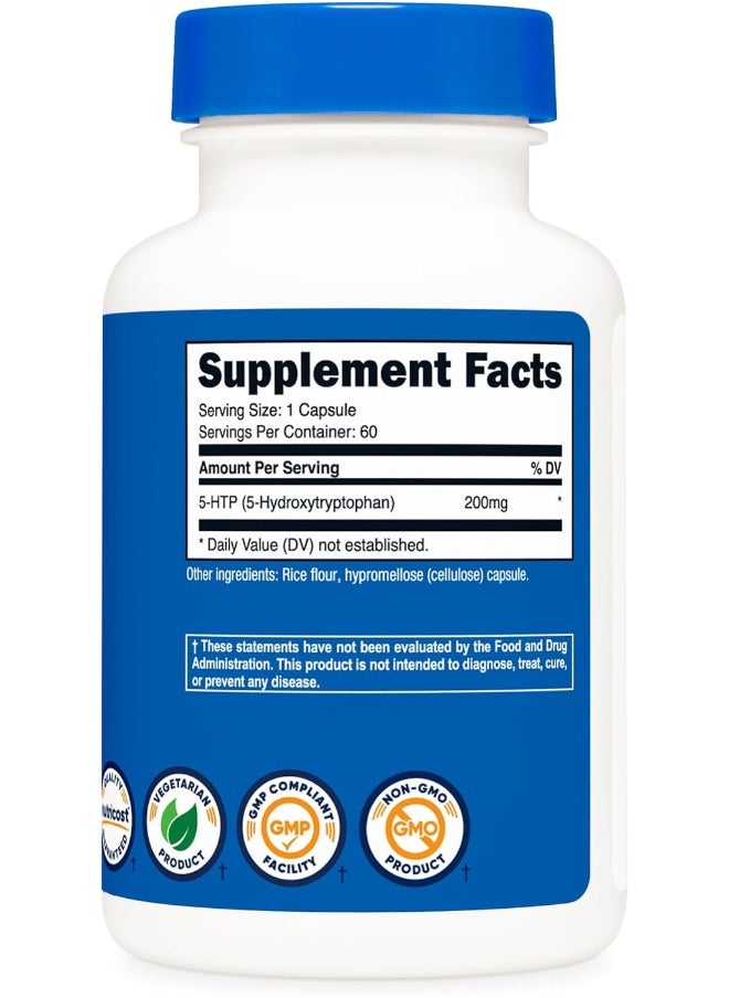 5-Htp 200Mg, 60 Veggie Capsules - Gluten Free & Non-Gmo