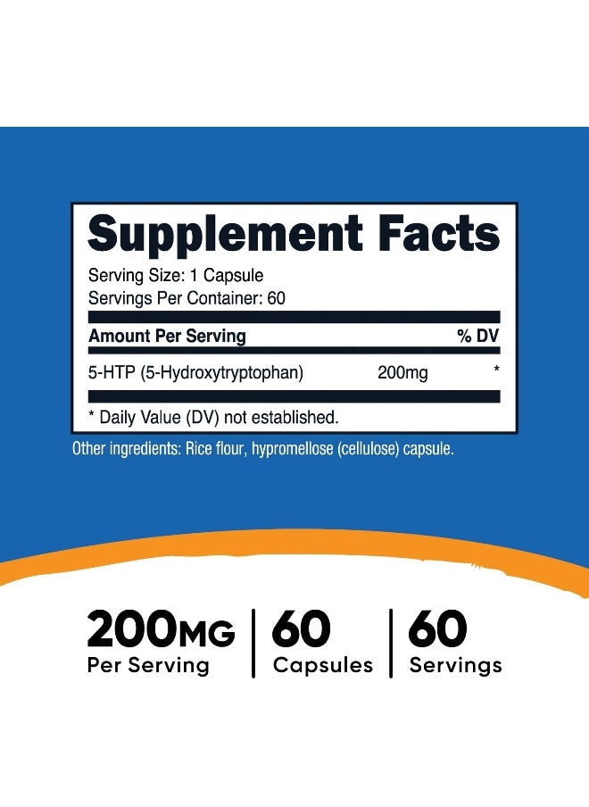 5-Htp 200Mg, 60 Veggie Capsules - Gluten Free & Non-Gmo
