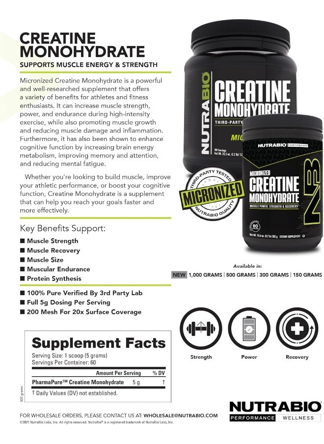 100% Pure Creatine Monohydrate (1000 Grammes) - Micronized, Unflavored, Hplc Tested