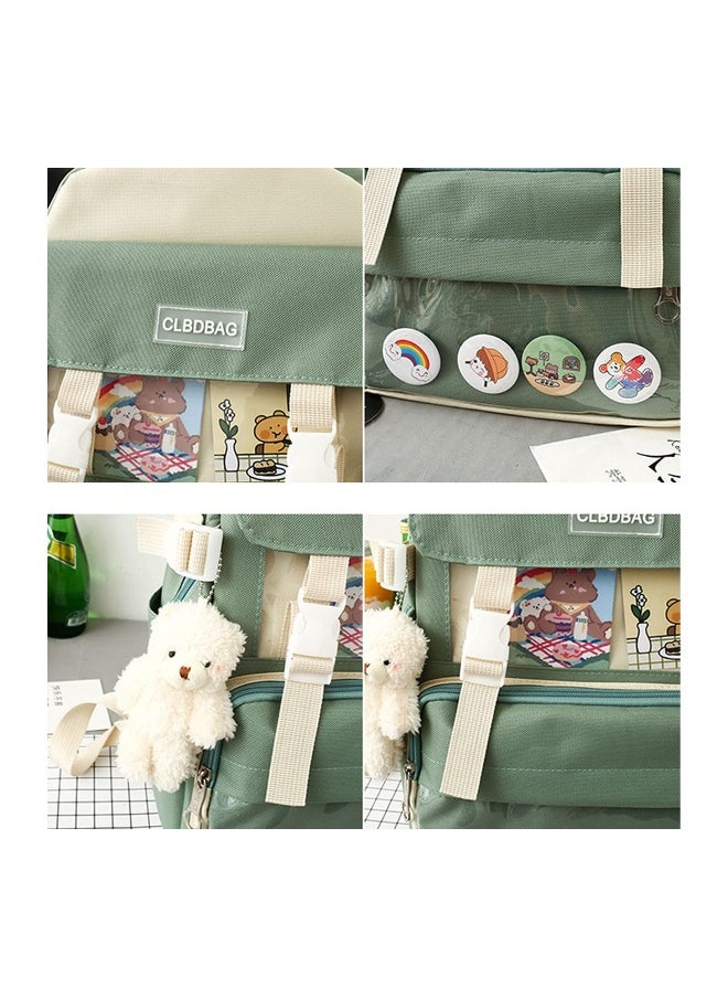 4 PCS Backpack Combo Set, KASTWAVE with Bear Pendant Cute Cartoon Kawaii Accessories Canvas Kawaii School Bag Sets with Pencil Box Lunch Box Bag (Green)