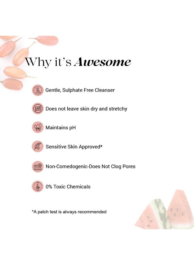 WATER COSMETICS Hyaluronic Acid Face Wash -100ml | Hydrating Cleanser with Watermelon & Goji Berry for Unisex |Reduces Inflammation & Redness |Gentle, Sulphate-Free, Suitable for All Skin Types