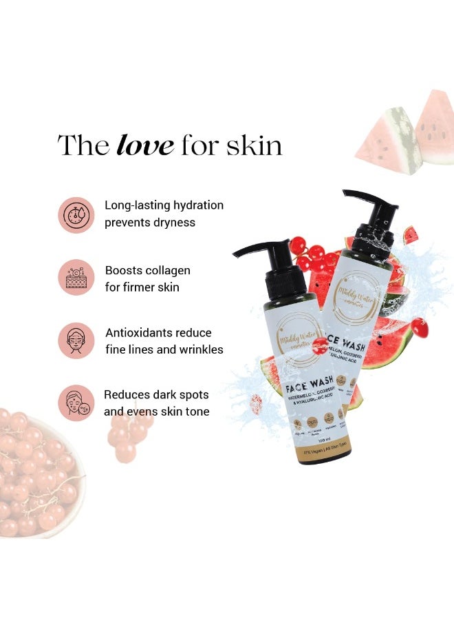 WATER COSMETICS Hyaluronic Acid Face Wash -100ml | Hydrating Cleanser with Watermelon & Goji Berry for Unisex |Reduces Inflammation & Redness |Gentle, Sulphate-Free, Suitable for All Skin Types