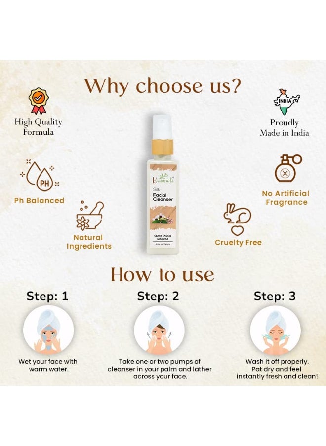 Silk Facial Cleanser With Clary Sage & Manuka for Acne & Pimples 120ml / 4.06 fl Oz