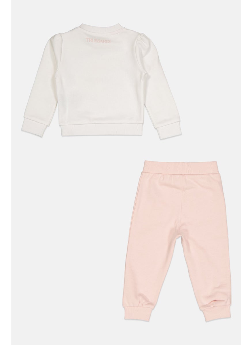 Toddlers Girl Long Sleeves Sweatshirt And Pants Set, White/Pink