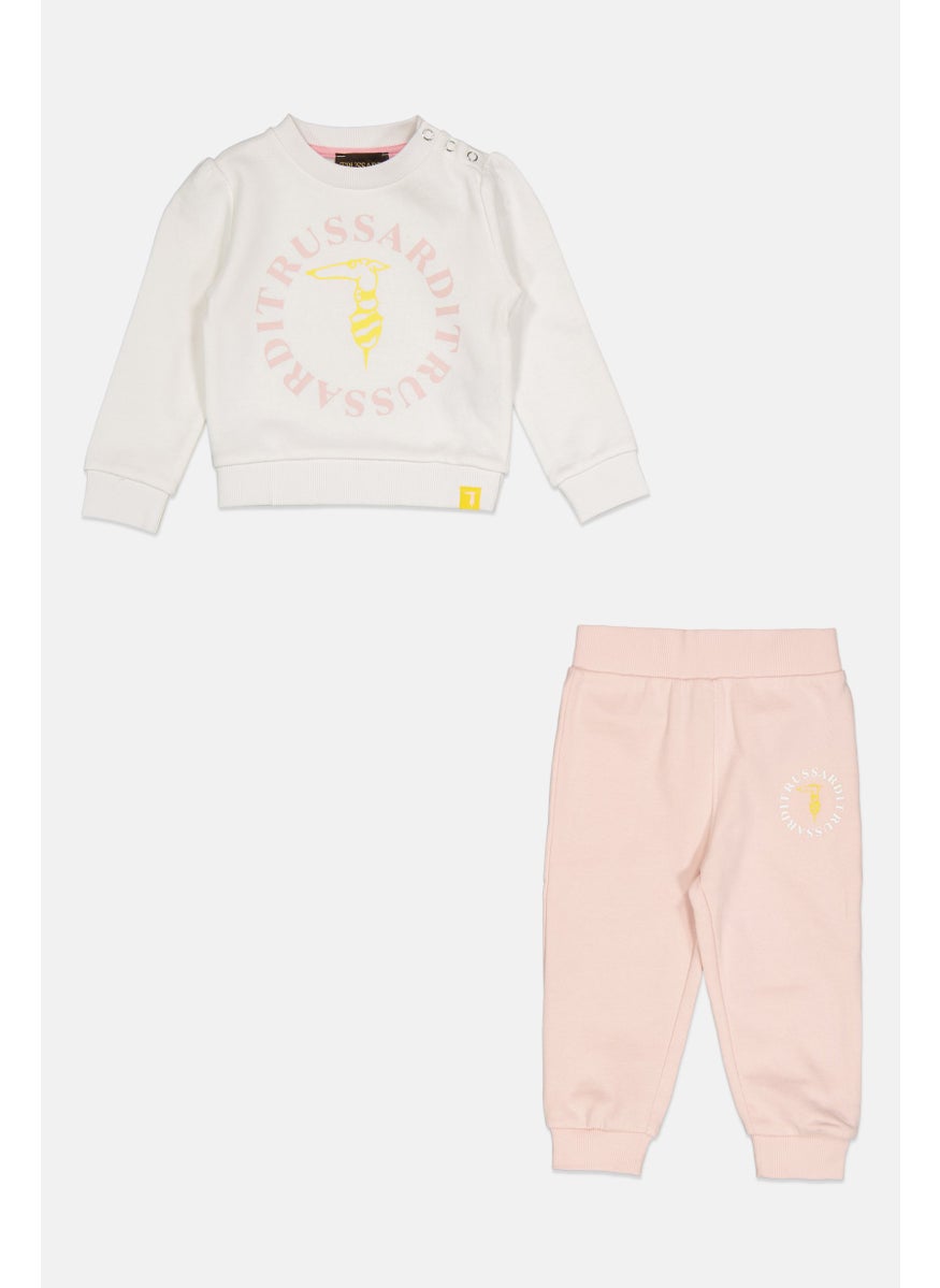 Toddlers Girl Long Sleeves Sweatshirt And Pants Set, White/Pink