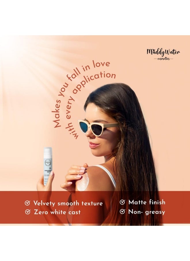WATER COSMETICS Sunscreen Matte SPF 50 PA+++ with Kumkumadi|Water Resistant Sunscreen|Non-Sticky & Zero White Cast|UVA/UVB/Blue Light Protection|Matte Finish for Men & Women|All Skin Types,50gm