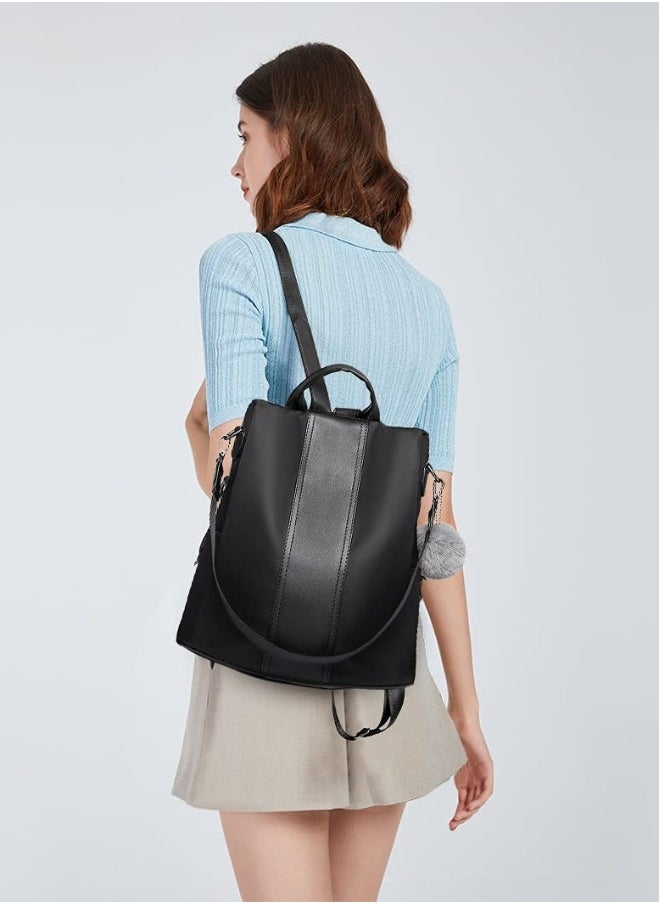 Women Backpack, Leisure Ladies Rucksack, Water-Resistant Nylon School Bags Anti-Theft Daypack Shoulder Bag, Elegant Modern For Work Shopping Travel (black)