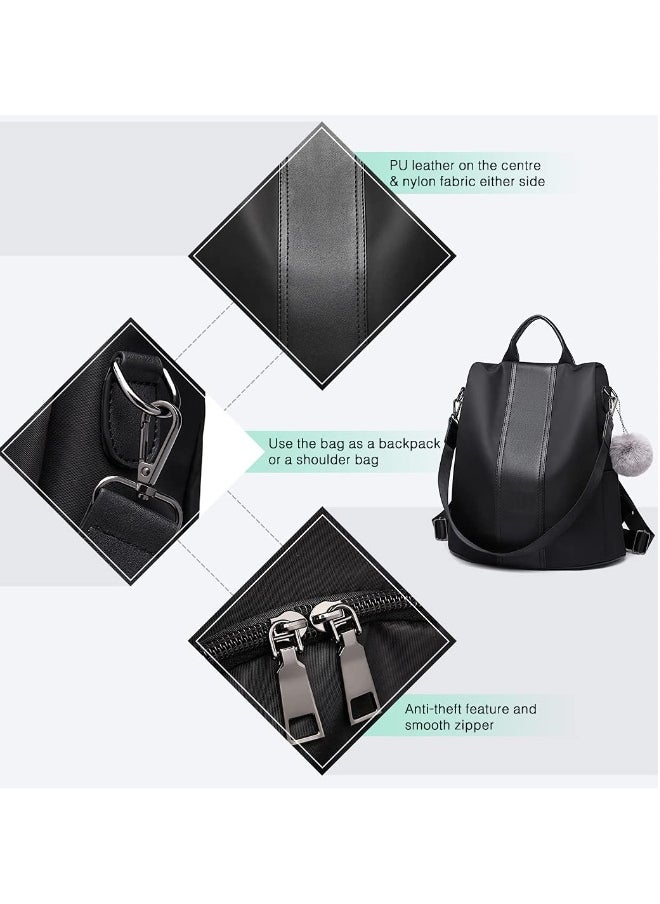 Women Backpack, Leisure Ladies Rucksack, Water-Resistant Nylon School Bags Anti-Theft Daypack Shoulder Bag, Elegant Modern For Work Shopping Travel (black)