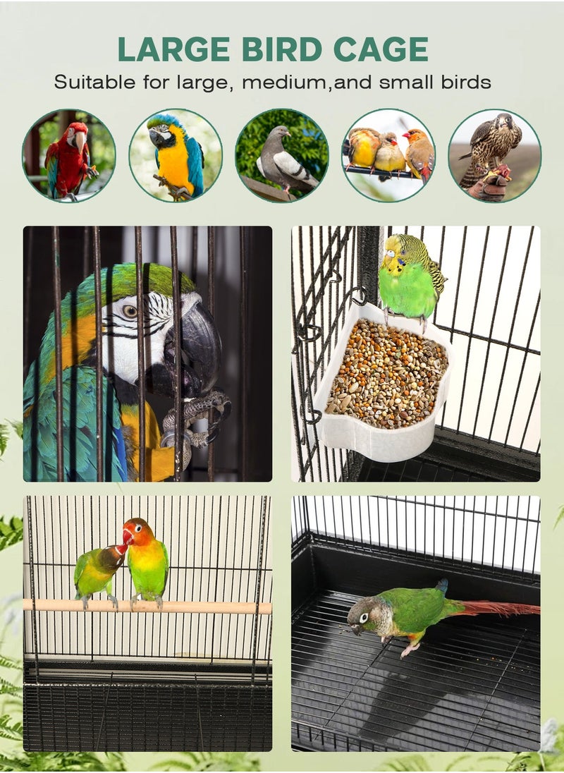 46 Inch Wrought Iron Large Bird Flight Cage with Rolling Stand for Parakeets Canaries Cockatiels Lovebirds Conures, Black
