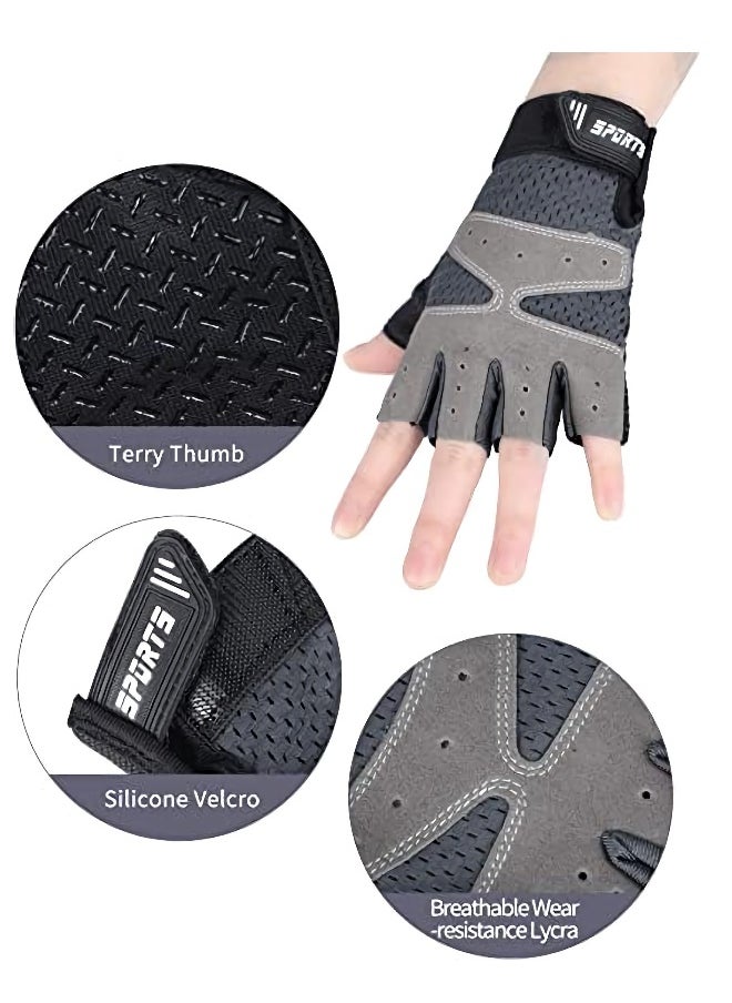 Kids Half Fingerless Gloves, Cycling Gloves Non-Slip Gel Adjustable Sports for kids Biking, Pink Grey Black 3 Pairs