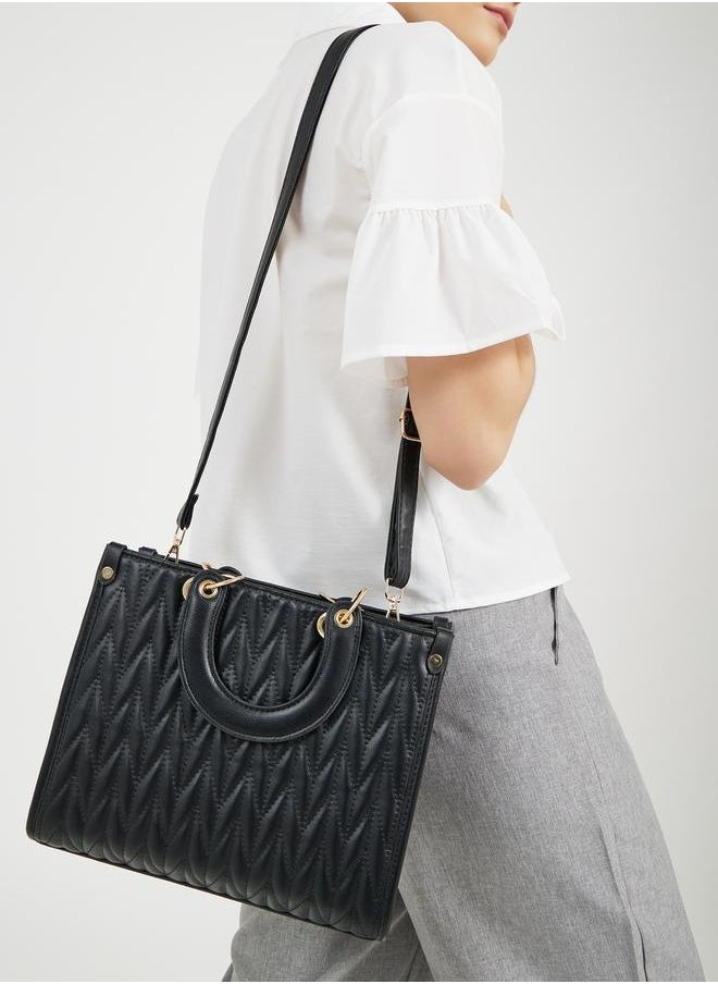 Quilted Satchel Bag with Detachable Sling Strap