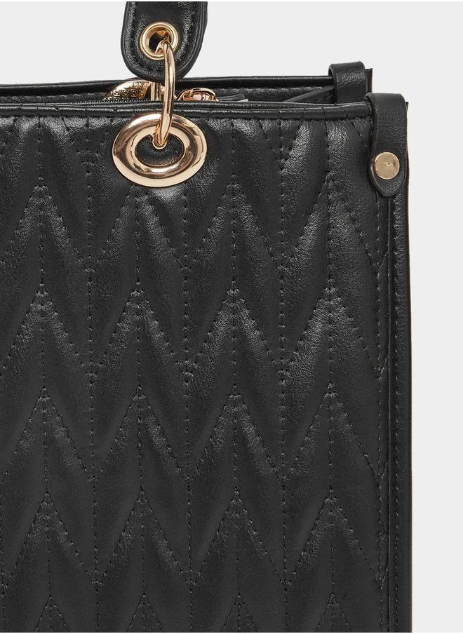 Quilted Satchel Bag with Detachable Sling Strap