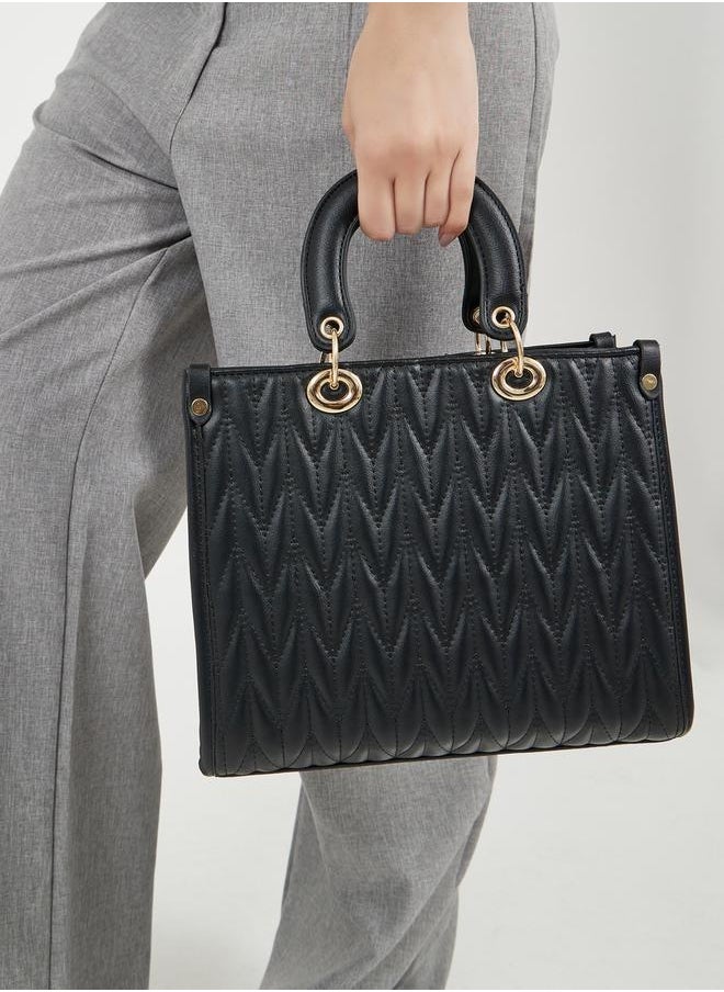 Quilted Satchel Bag with Detachable Sling Strap