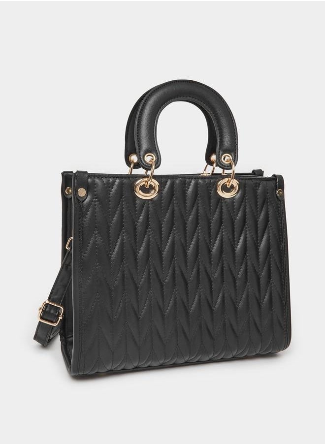 Quilted Satchel Bag with Detachable Sling Strap