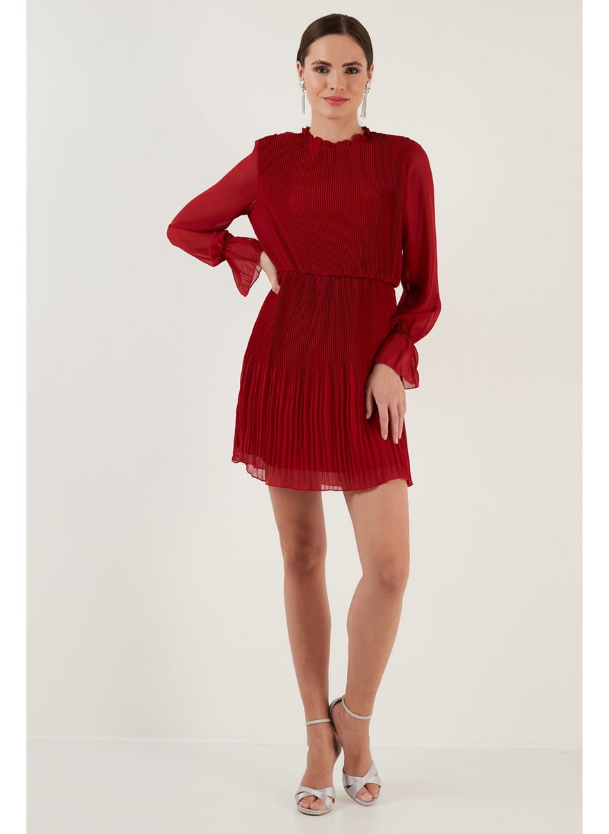 Sleeve Detailed Pleated Chiffon Mini Dress Women's Dress 611SHN03