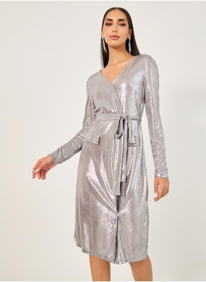 Shimmer Tie-Up Blazer Knee Length Dress
