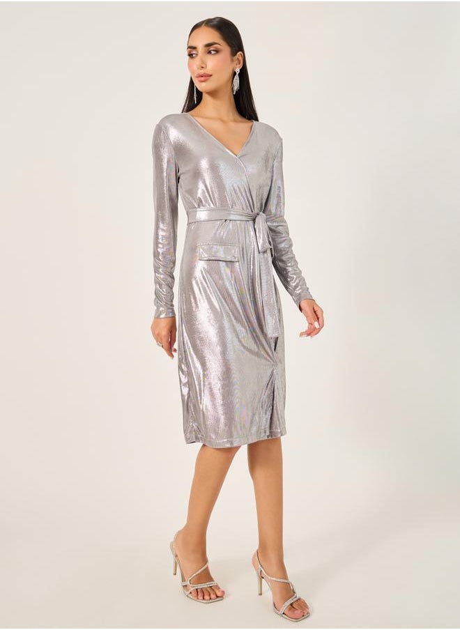 Shimmer Tie-Up Blazer Knee Length Dress