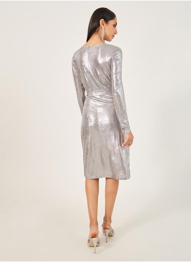Shimmer Tie-Up Blazer Knee Length Dress