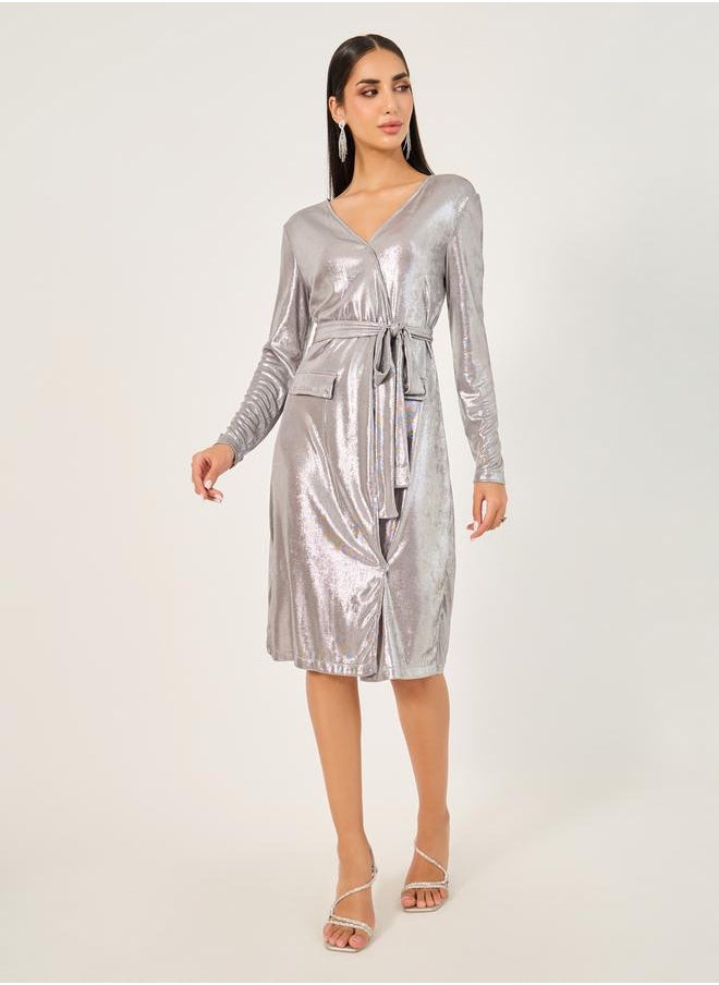 Shimmer Tie-Up Blazer Knee Length Dress