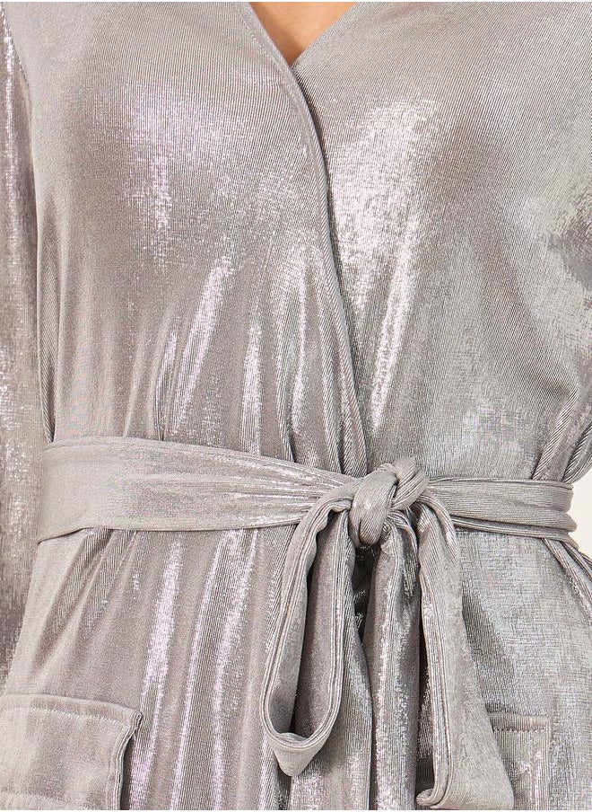 Shimmer Tie-Up Blazer Knee Length Dress