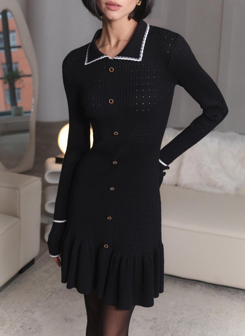 Fitted textured jersey mini dress with skirt flounce
