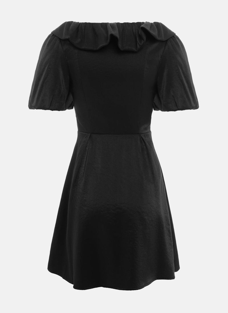Shiny mini dress with lace-up waistline