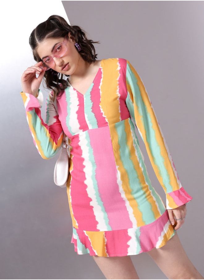 Women A-Line Casual Striped Mini Dress