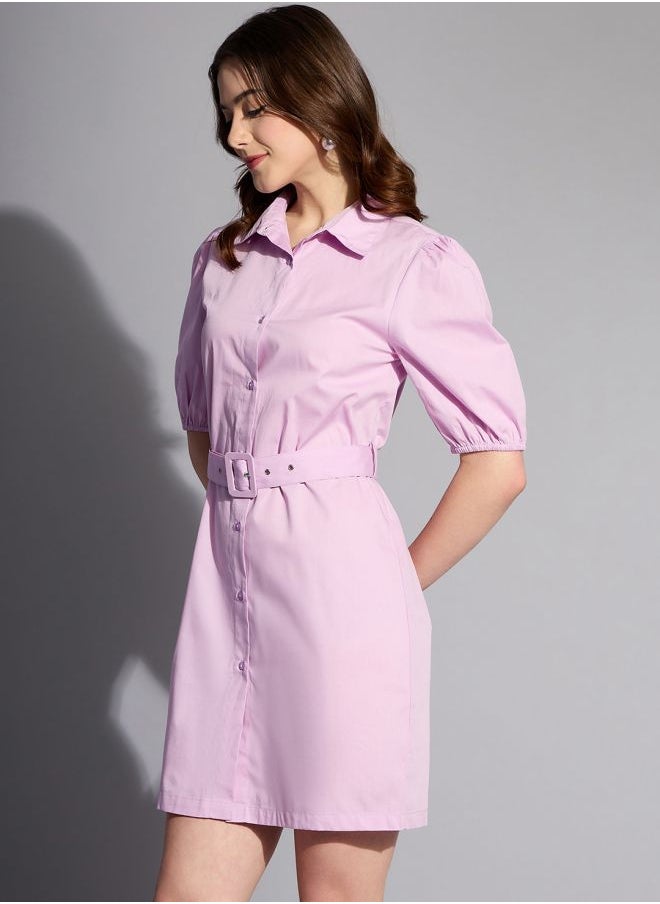 Women Fitted Casual Solid Shirt Dress