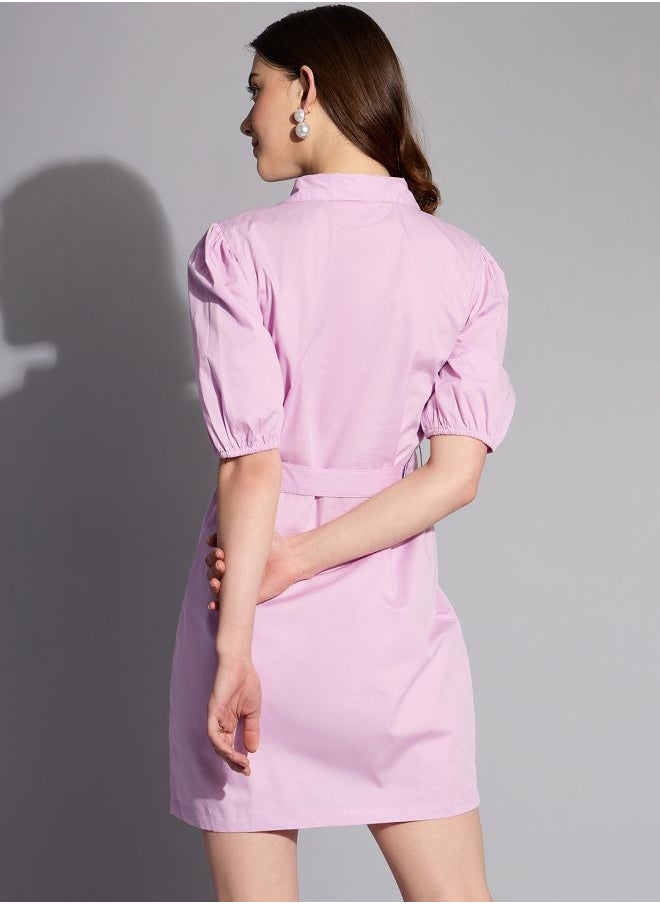 Women Fitted Casual Solid Shirt Dress