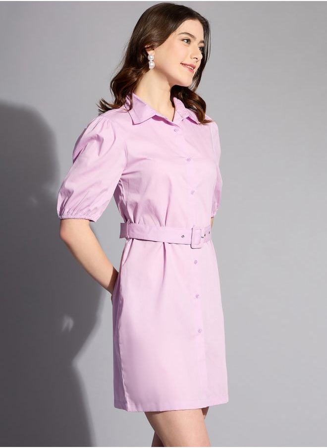 Women Fitted Casual Solid Shirt Dress