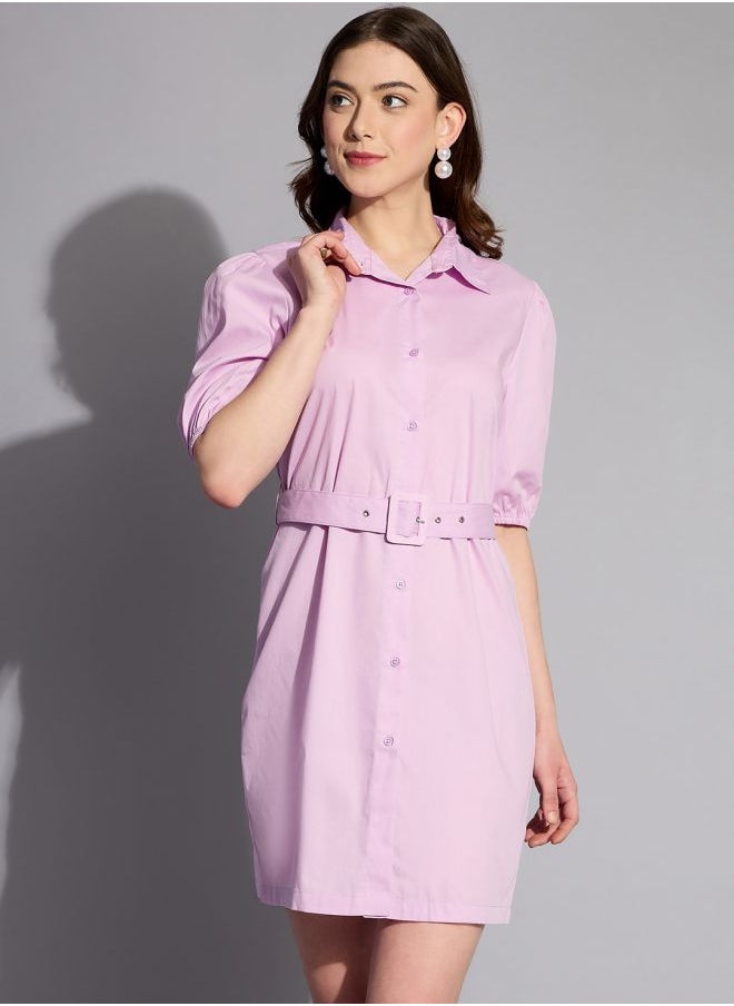 Women Fitted Casual Solid Shirt Dress