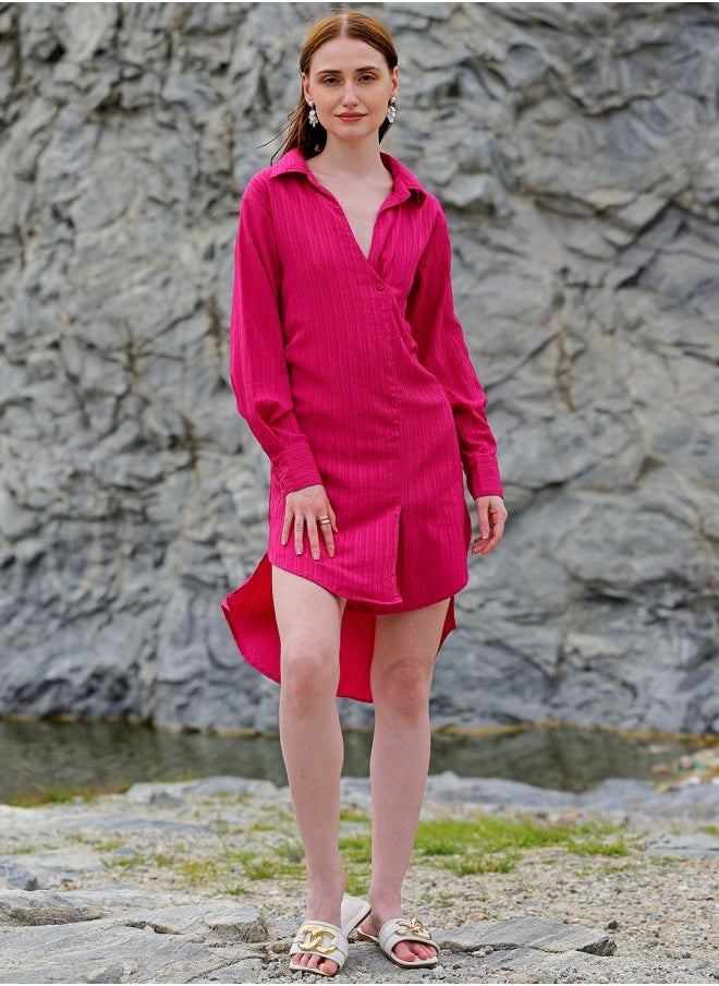 Women Straight Fit Casual Textured Asymmetric Dress