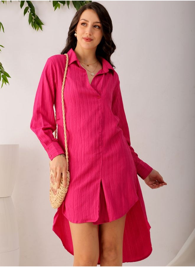 Women Straight Fit Casual Textured Asymmetric Dress