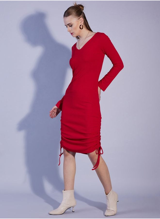 Women Fitted Casual Solid V-Neck Dress