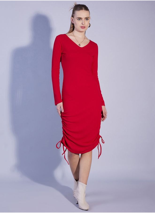 Women Fitted Casual Solid V-Neck Dress