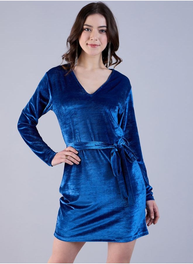 Women Fitted Party Wear Solid Wrap Dress