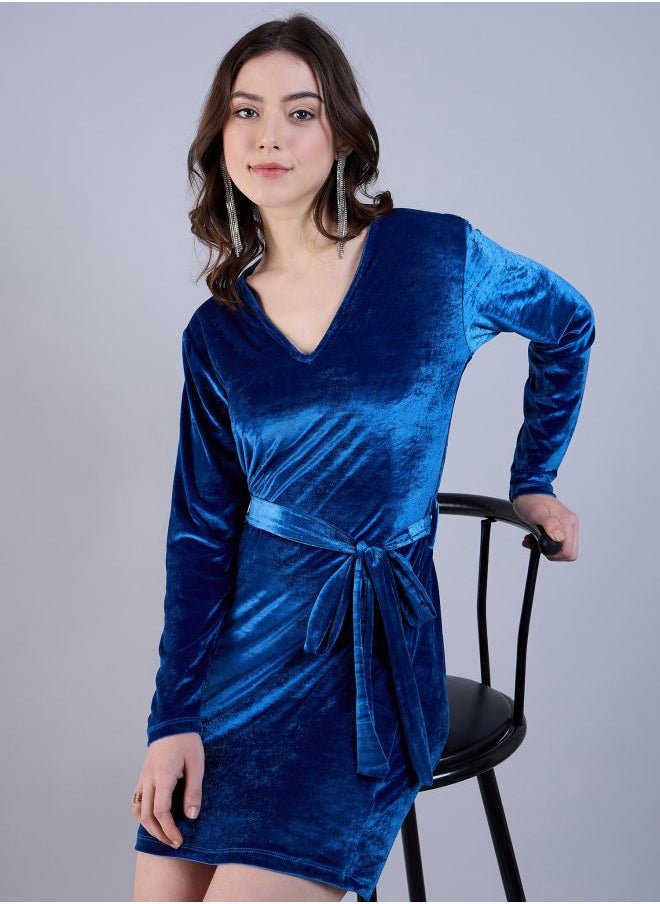 Women Fitted Party Wear Solid Wrap Dress