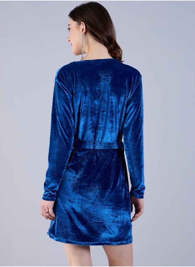 Women Fitted Party Wear Solid Wrap Dress