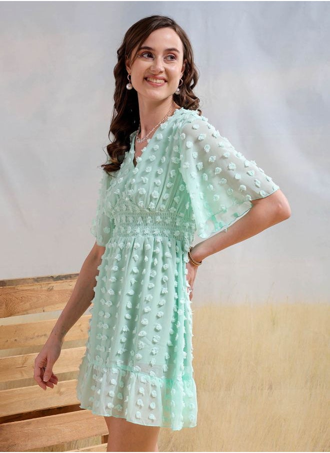 Women Fit and Flared Casual Textured Mini Dress