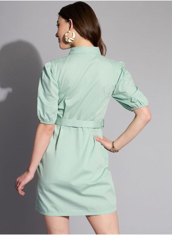 Women Fitted Casual Solid Shirt Dress