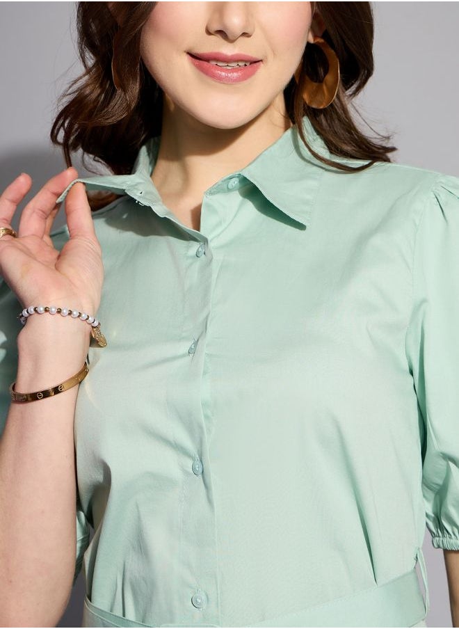 Women Fitted Casual Solid Shirt Dress