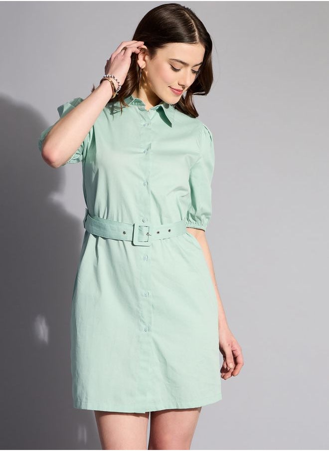 Women Fitted Casual Solid Shirt Dress