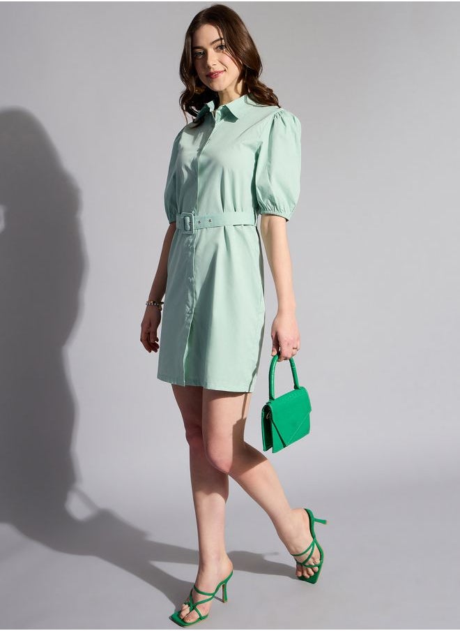 Women Fitted Casual Solid Shirt Dress