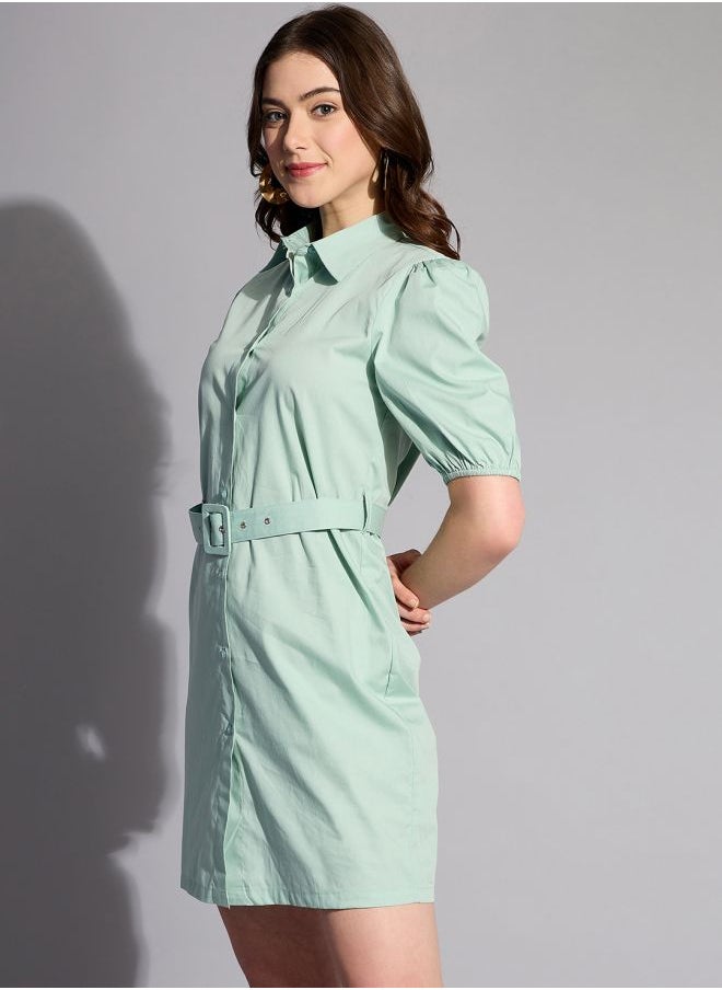 Women Fitted Casual Solid Shirt Dress
