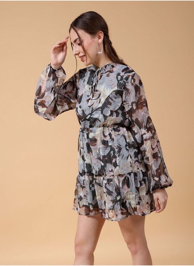 Women Fit and Flared Party Wear Floral Print Dress