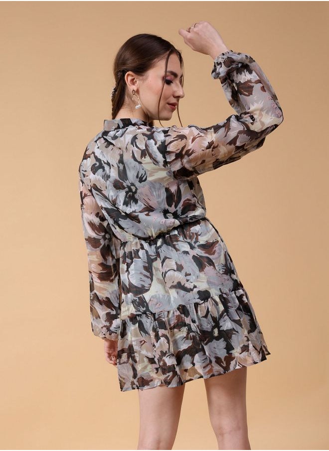 Women Fit and Flared Party Wear Floral Print Dress