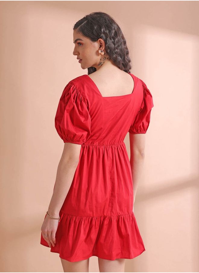 Women Regular Fit Casual Solid Babydoll Dress