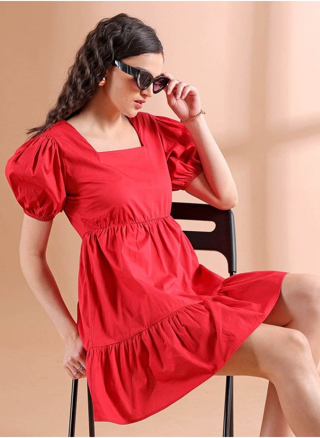 Women Regular Fit Casual Solid Babydoll Dress